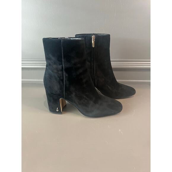 Sam Edelman black fawn suede ankle boots zipper block heel womens sz 7 glam - Picture 4 of 5